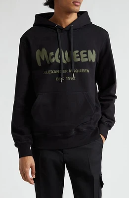 Alexander McQueen Graffiti Logo Cotton Graphic Hoodie Black/Khaki at Nordstrom,