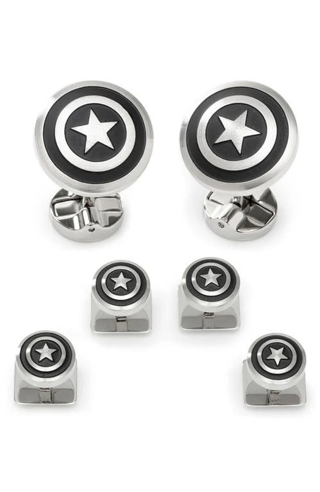 Cufflinks, Inc. x Marvel Captain America Shield Cuff Link & Stud Set in Silver at Nordstrom