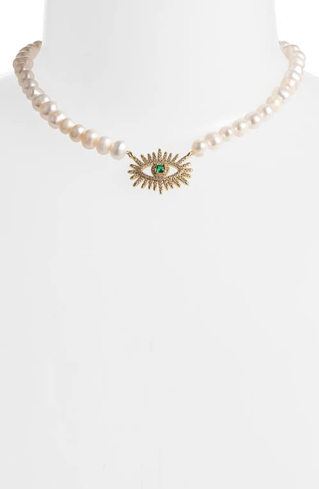 VIDAKUSH Eyes Wide Open Pearl Choker Necklace in Pearl/Gold at Nordstrom, Size 14