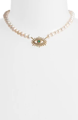 VIDAKUSH Eyes Wide Open Pearl Choker Necklace in Pearl/Gold at Nordstrom, Size 14