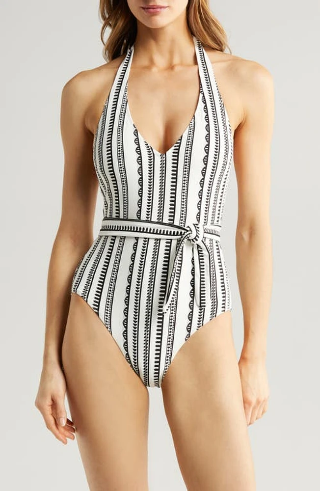 lemlem Lidya Belted Halter One-Piece Swimsuit Yani Black at Nordstrom,