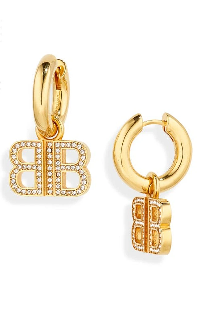 Balenciaga BB Logo Rhinestone Hoop Earrings in Gold/Crystal at Nordstrom