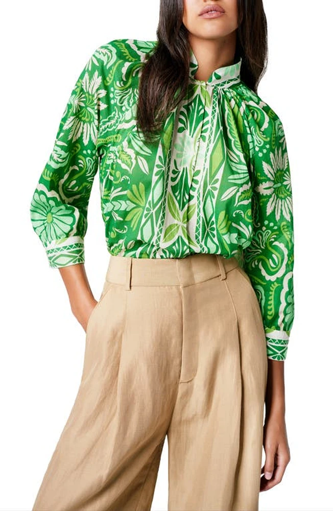 Smythe Floral Print Top Green Tile at Nordstrom,