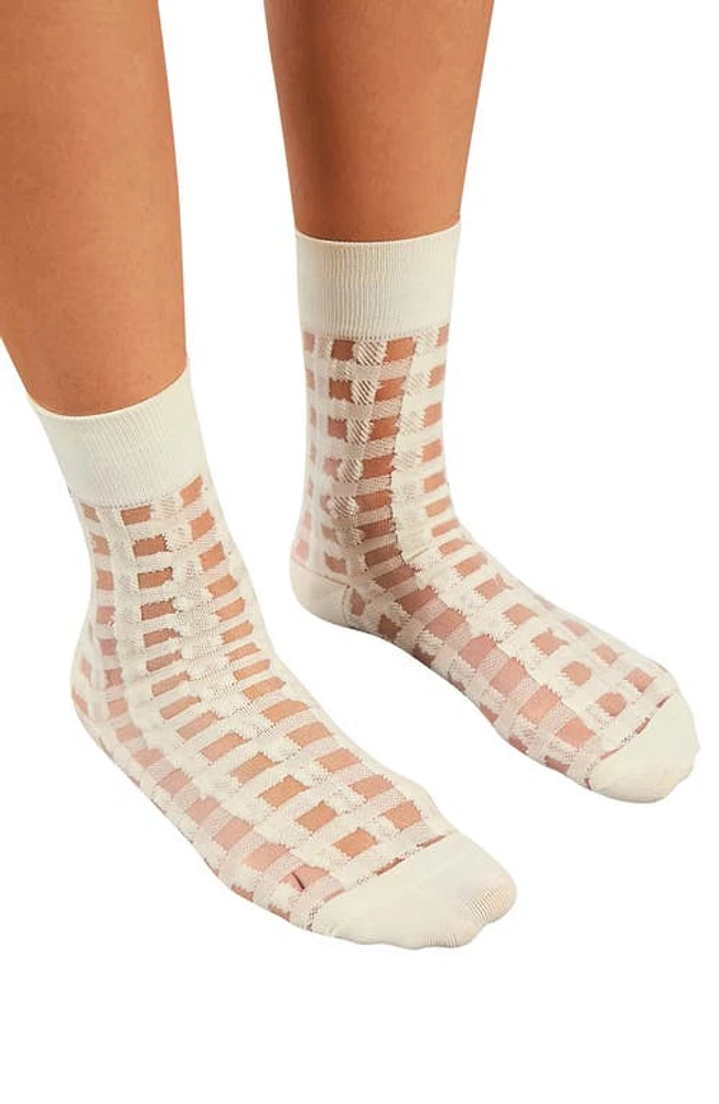 HIGH HEEL JUNGLE Gingham Places Sheer Quarter Crew Socks in Eggshell at Nordstrom