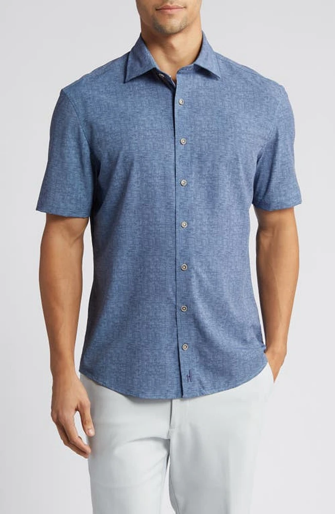 johnnie-O Avin Knit Short Sleeve Button-Up Shirt Lake at Nordstrom,