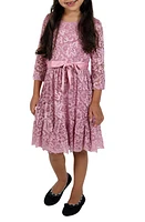 Little Angels Kids' Three Quarter Sleeve Lace Dress Mauve at Nordstrom,