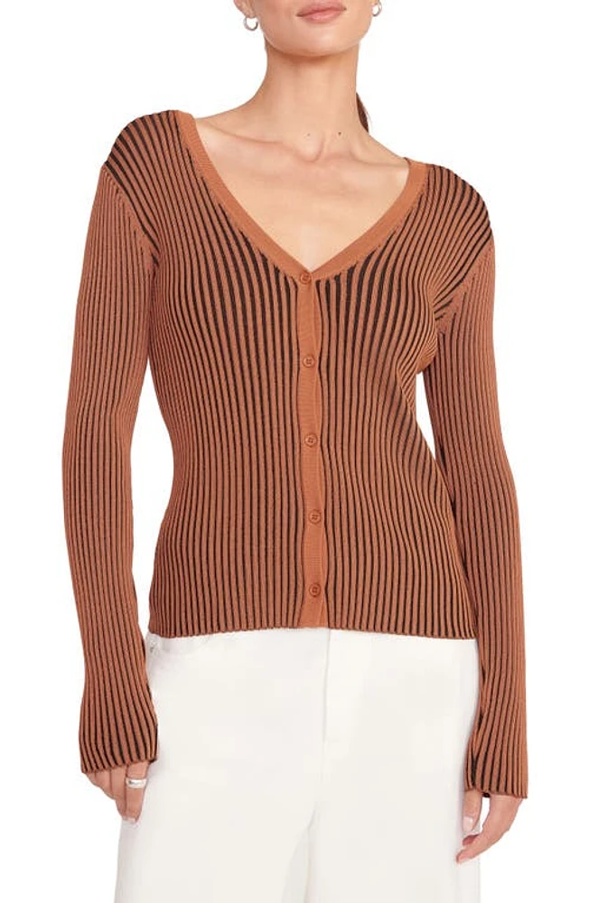 STAUD Rib Cardigan Black/Tan at Nordstrom,