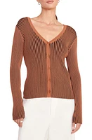 STAUD Rib Cardigan Black/Tan at Nordstrom,