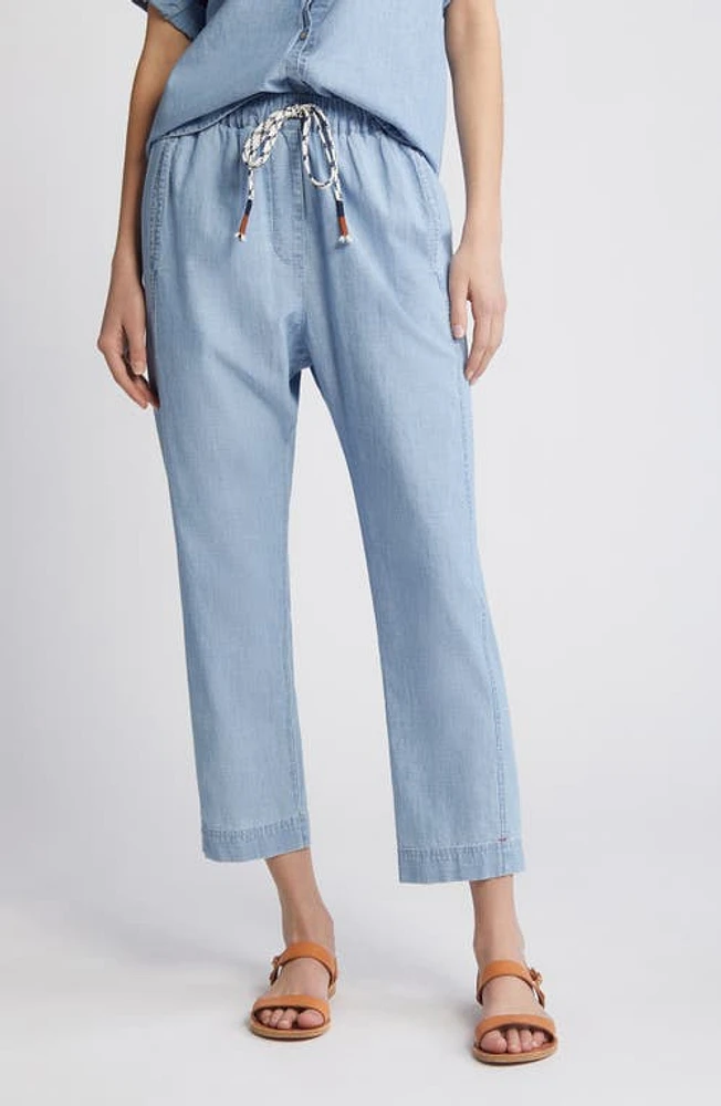 XÍRENA Draper Drawstring Waist Chambray Crop Pants Dusty Blue at Nordstrom,