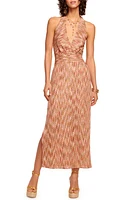 Ramy Brook Henrietta Chevron Stripe Halter Midi Dress Pink Punch at Nordstrom,