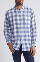 Peter Millar Beachcrest Gradient Check Linen Button-Up Shirt Atlantic Blue at Nordstrom,