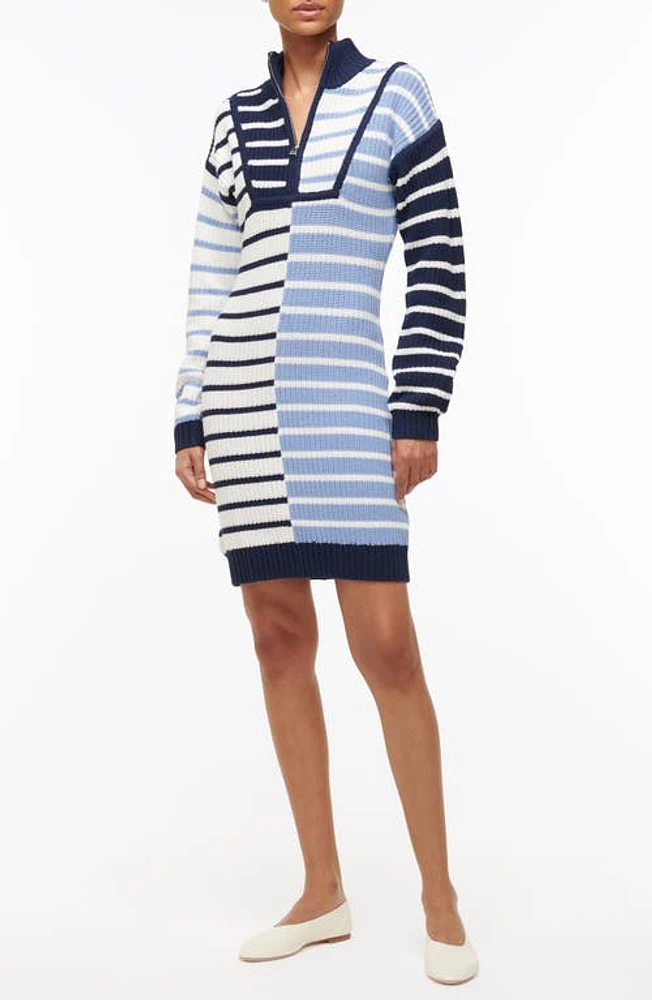 STAUD Mixed Stripe Long Sleeve Cotton Blend Sweater Dress Adriatic at Nordstrom,