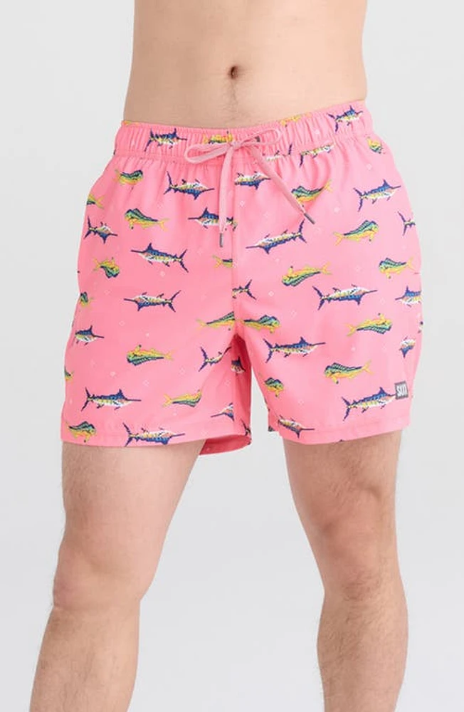 SAXX Oh Buoy Stripe 2-in-1 Hybrid Shorts Trophy Catch- Flamingo at Nordstrom,