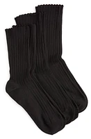 Hue 3-Pack Scalloped Pointelle Crew Socks in Black at Nordstrom