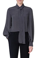 Akris punto Pin Dot Tie Neck Silk Blouse in 093 Black at Nordstrom, Size 4