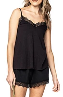 Petite Plume Lace Trim Cotton Jersey Short Pajamas Black at Nordstrom,