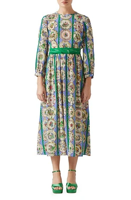 LK Bennett Erica Decorative Plate Print Silk Midi Dress Blue at Nordstrom, Us