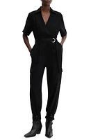 MANGO Belted Jumpsuit Black at Nordstrom,