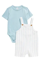 Nordstrom Cotton Bodysuit & Shortalls Set Stripe at Nordstrom,