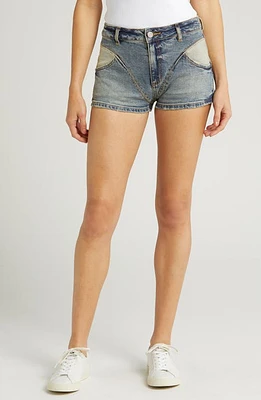 PURPLE BRAND Paneled Denim Shorts Light Indigo at Nordstrom,