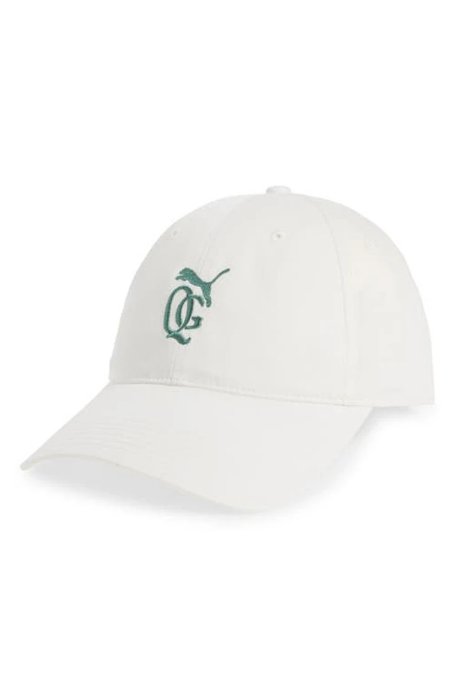 Quiet Golf x PUMA Cotton Twill Dad Baseball Cap in Warm White-Deep Forest at Nordstrom