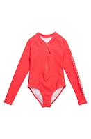 Snapper Rock Kids' Watermelon Long Sleeve One-Piece Rashguard Swimsuit in Red at Nordstrom, Size 8