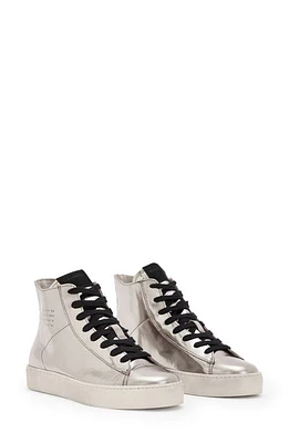 AllSaints Tana Metallic Leather High Top Sneaker Silver at Nordstrom,