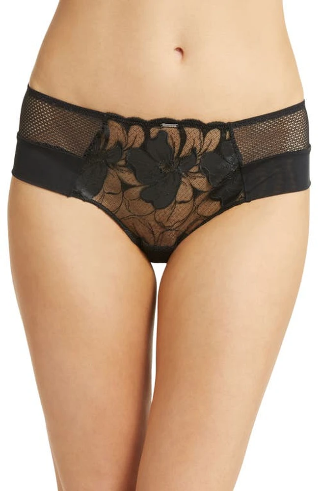 Chantelle Lingerie Fleurs Floral Embroidered Hipster Panties Faux Leather Black at Nordstrom,