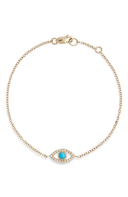 Anzie Evil Eye Turquoise & Pavé Diamond Bracelet in Gold at Nordstrom, Size 7