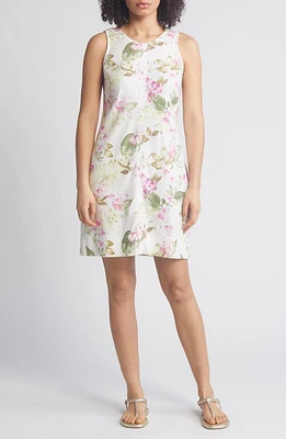 Tommy Bahama Palm A Dora Floral Linen Blend Sleeveless Shift Minidress White at Nordstrom,