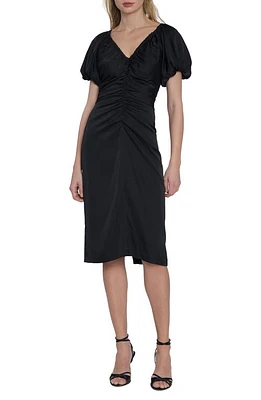 Maggy London Ruched Puff Sleeve Sheath Dress Black at Nordstrom,