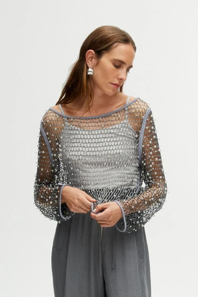 Nocturne Mesh Blouse in Grey at Nordstrom