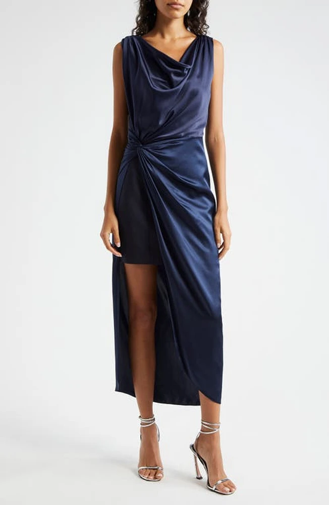 Cinq à Sept Paige Cowl Neck Satin Cocktail Dress Navy at Nordstrom,