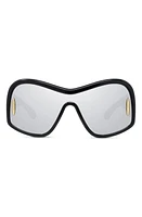 Loewe Anagram 144mm Mirrored Mask Sunglasses in Shiny Black /Smoke Mirror at Nordstrom