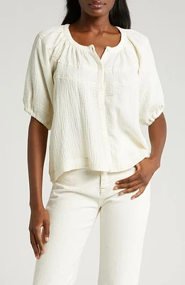 Marine Layer Wren Puff Sleeve Cotton Peasant Top Antique White at Nordstrom,