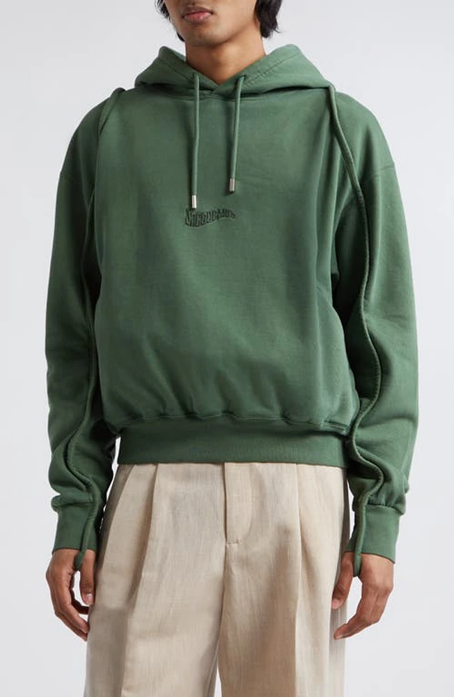 Jacquemus Le Sweatshirt Camargue Logo Embroidered Hoodie Dark Green at Nordstrom,