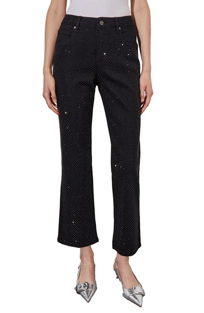 Ming Wang Crystal Front Flared Ankle Jeans Black at Nordstrom,