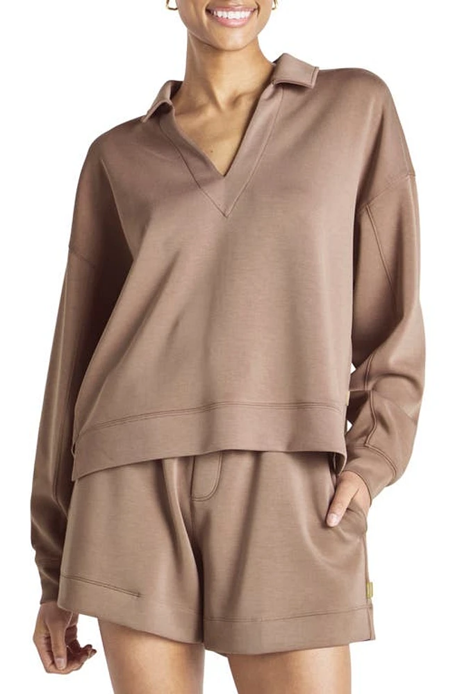 Splendid x Cella Jane Scuba Polo Sweatshirt Taupe at Nordstrom,