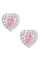 Lily Nily Kids' Cubic Zirconia Heart Halo Stud Earrings in Pink at Nordstrom