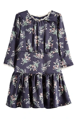 Ava & Yelly Kids' Floral Long Sleeve Dress Navy Multi at Nordstrom,