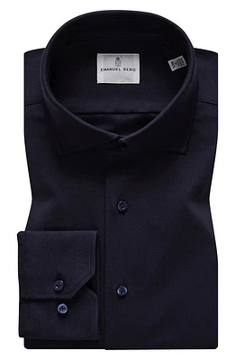 Emanuel Berg 4Flex Modern Fit Navy Knit Button-Up Shirt at Nordstrom,