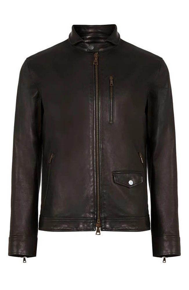 John Varvatos York Slim Fit Leather Jacket Black at Nordstrom,