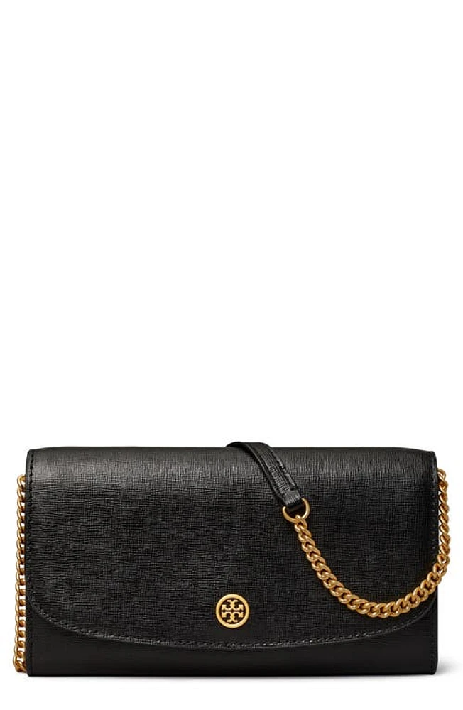 Tory Burch Robinson Leather Wallet on a Chain in Black at Nordstrom