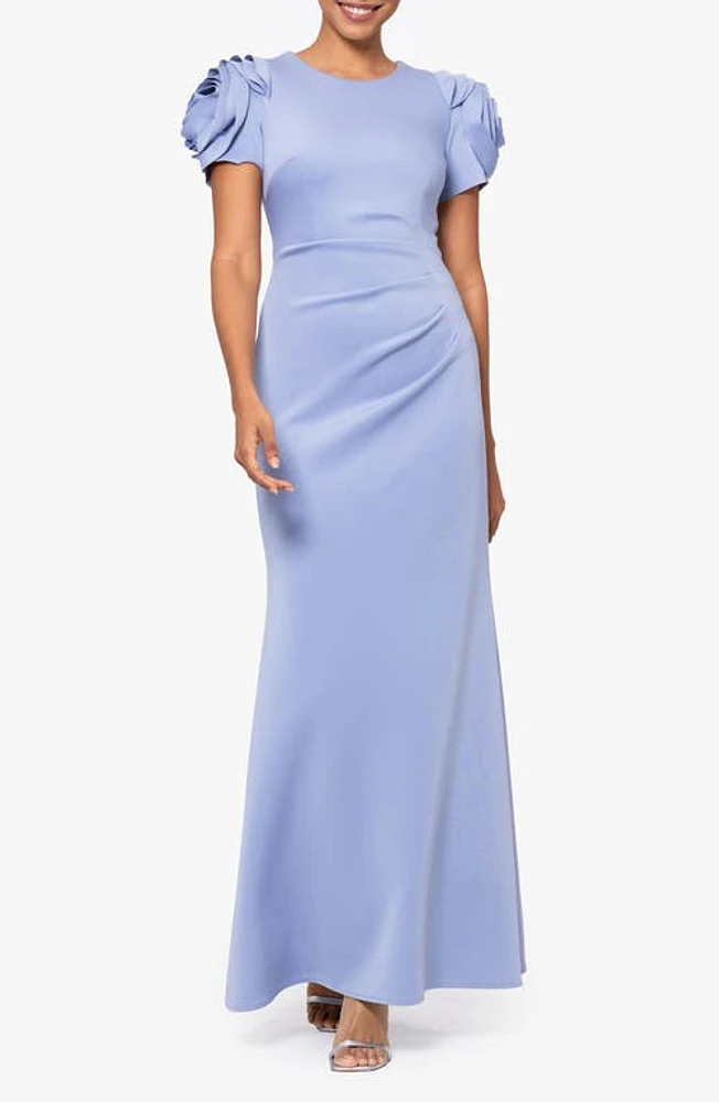 Xscape Evenings Ruffle Short Sleeve Scuba Gown at Nordstrom,