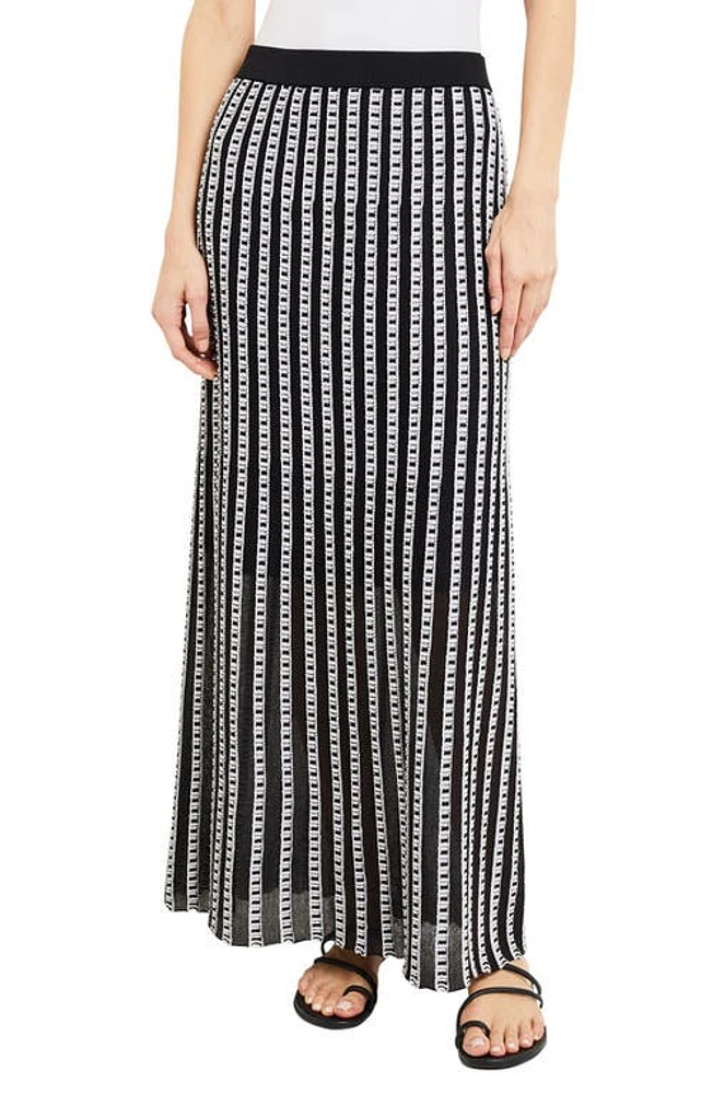 Misook Burnout Stripe A-Line Maxi Skirt in Black/White at Nordstrom, Size Large