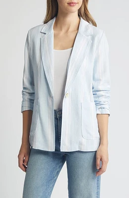 caslon(r) Stripe Linen Blend Blazer Blue at Nordstrom,