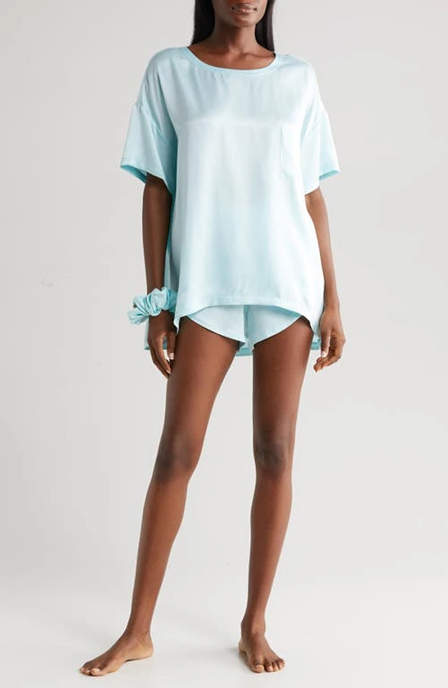 Lunya Washable Silk Pajamas & Scrunchie Set Infinity Blue at Nordstrom,