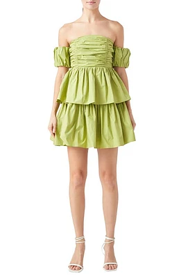 Endless Rose Ruched Tiered Off the Shoulder Minidress Pistachio at Nordstrom,