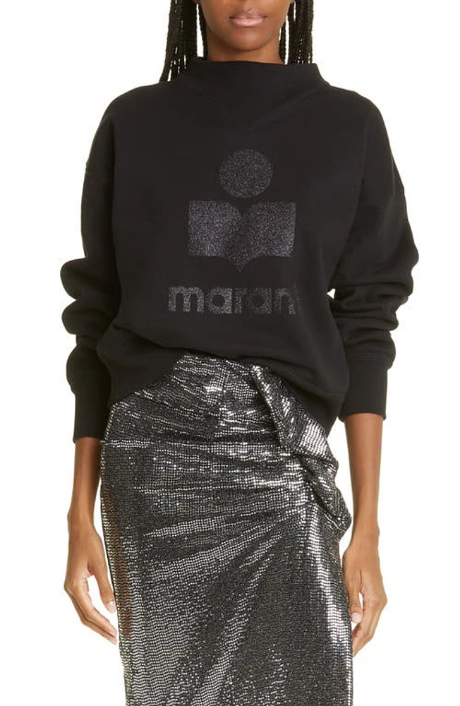 Isabel Marant Étoile Moby Mock Neck Cotton Blend Logo Graphic Sweatshirt in Black at Nordstrom, Size 2 Us