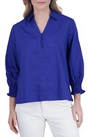 Foxcroft Alexis Smocked Cuff Sateen Popover Top at Nordstrom,